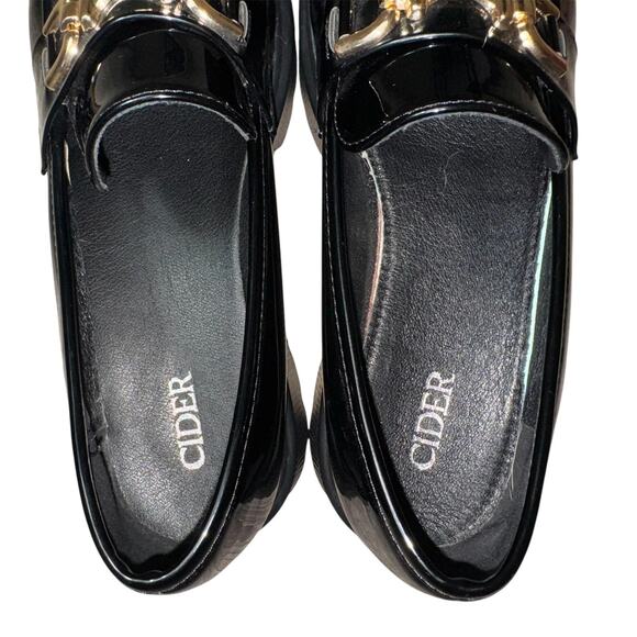 Cider Loafer Shoes Womens Size 38 Platform Chunky Gold Chain Slip On Patent - Picture 5 of 8
